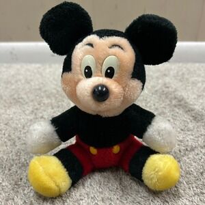 Disney Mickey Mouse Plush 7" Black Red Vintage Disneyland Walt Disney World Toy
